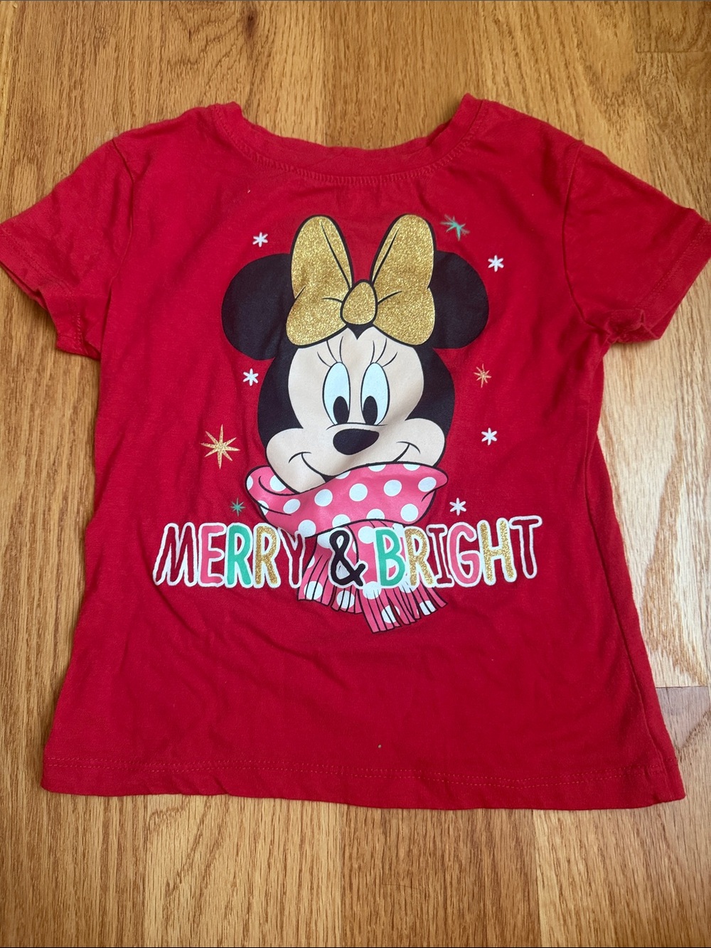 Disney Red Minnie Mouse Tee with Gold Bow and Polka Dot Scarf